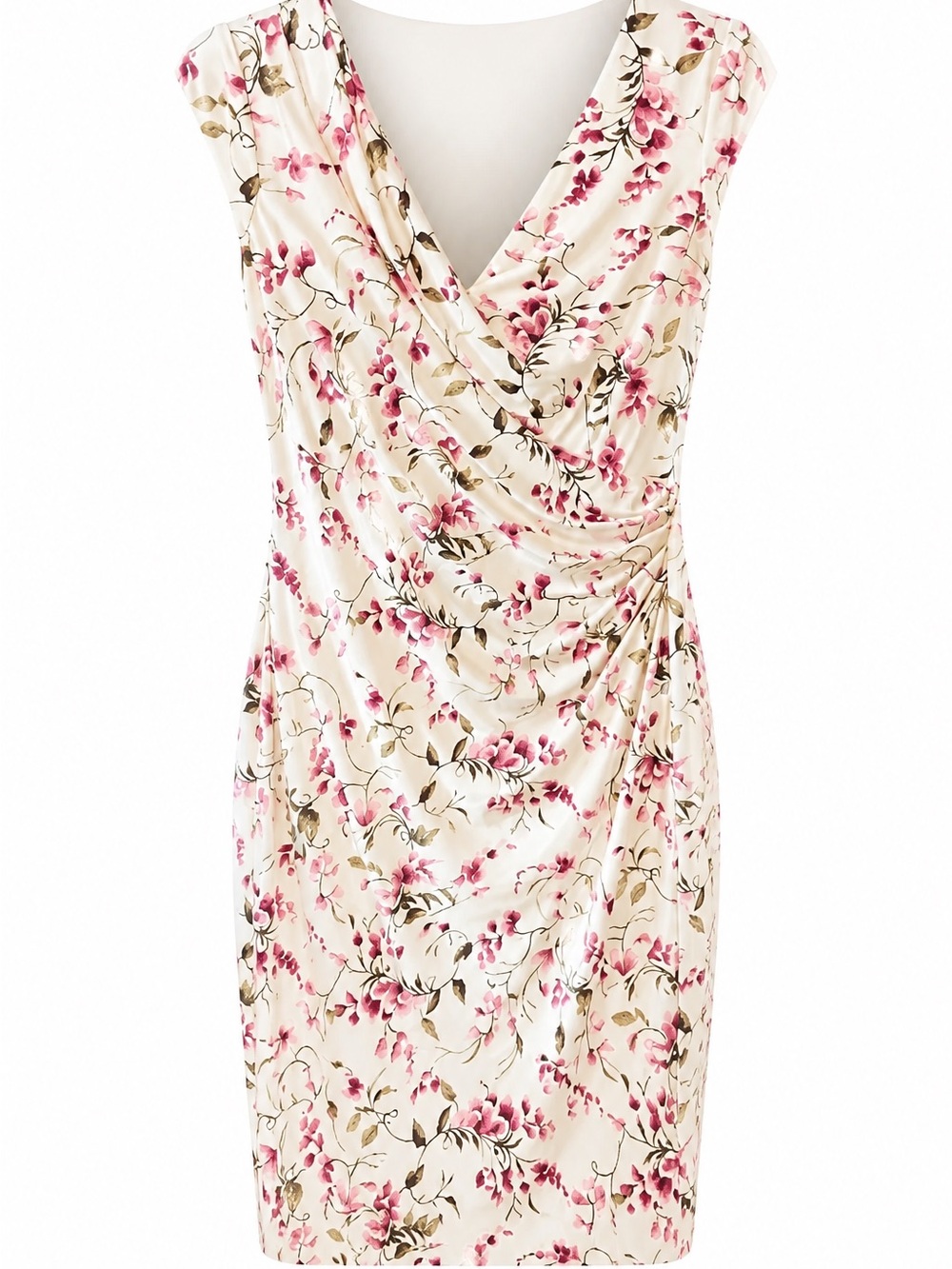 Lauren Ralph Lauren Cream Midi Dress with Pink Floral Print